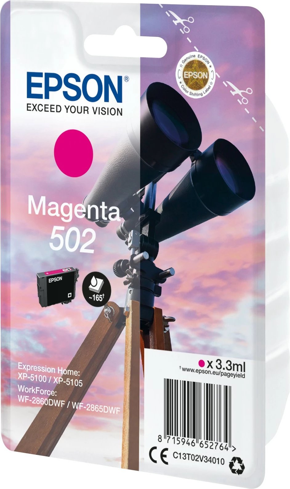 Toner Epson Singlepack Magenta 502, 3.3 ml, 165 faqe