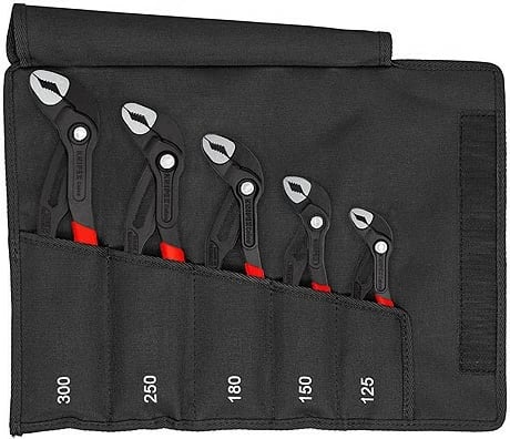 Set pincash Knipex Cobra, 5 copë, madhësi të ndryshme, me mbështjellës tekstili