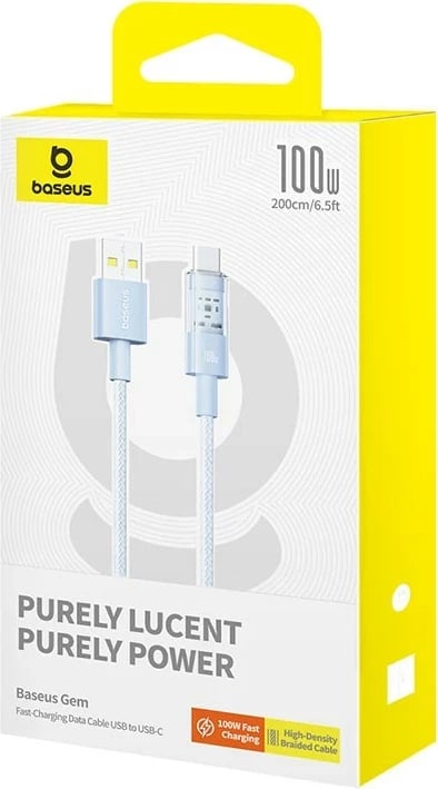 Kabllo Baseus Gem USB A në USB C, 2 m, 100 W, Kaltër