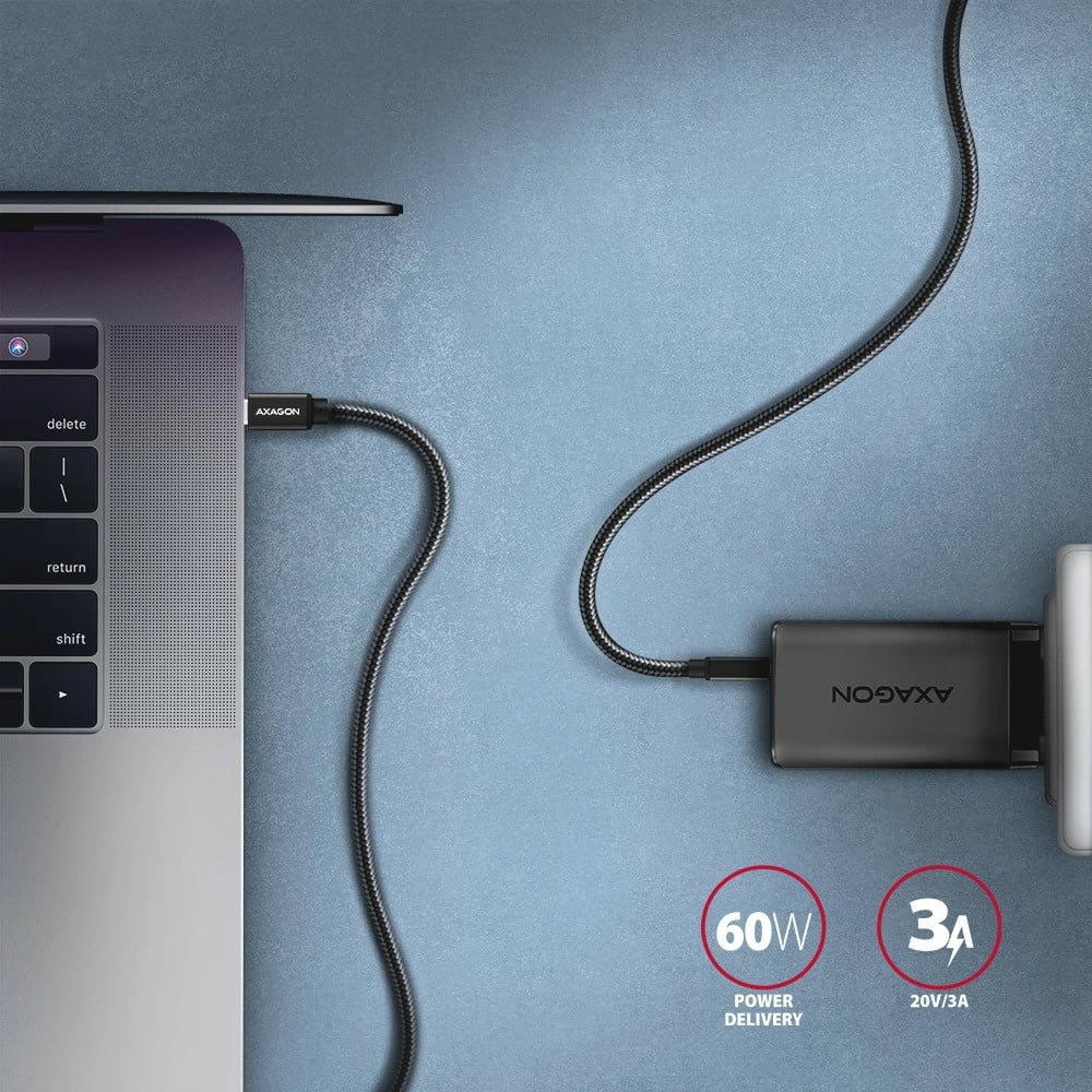 Kabllo USB-C në USB-C AXAGON BUCM3-CM15AB, 1.5m, 60W, e zezë