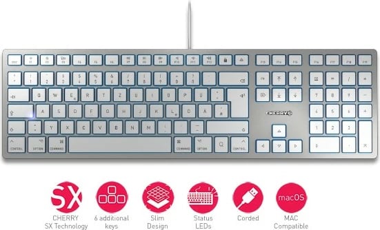 Tastierë Cherry KC 6000 SLIM për Mac, Full-size, Wired, USB, QWERTZ, Silver