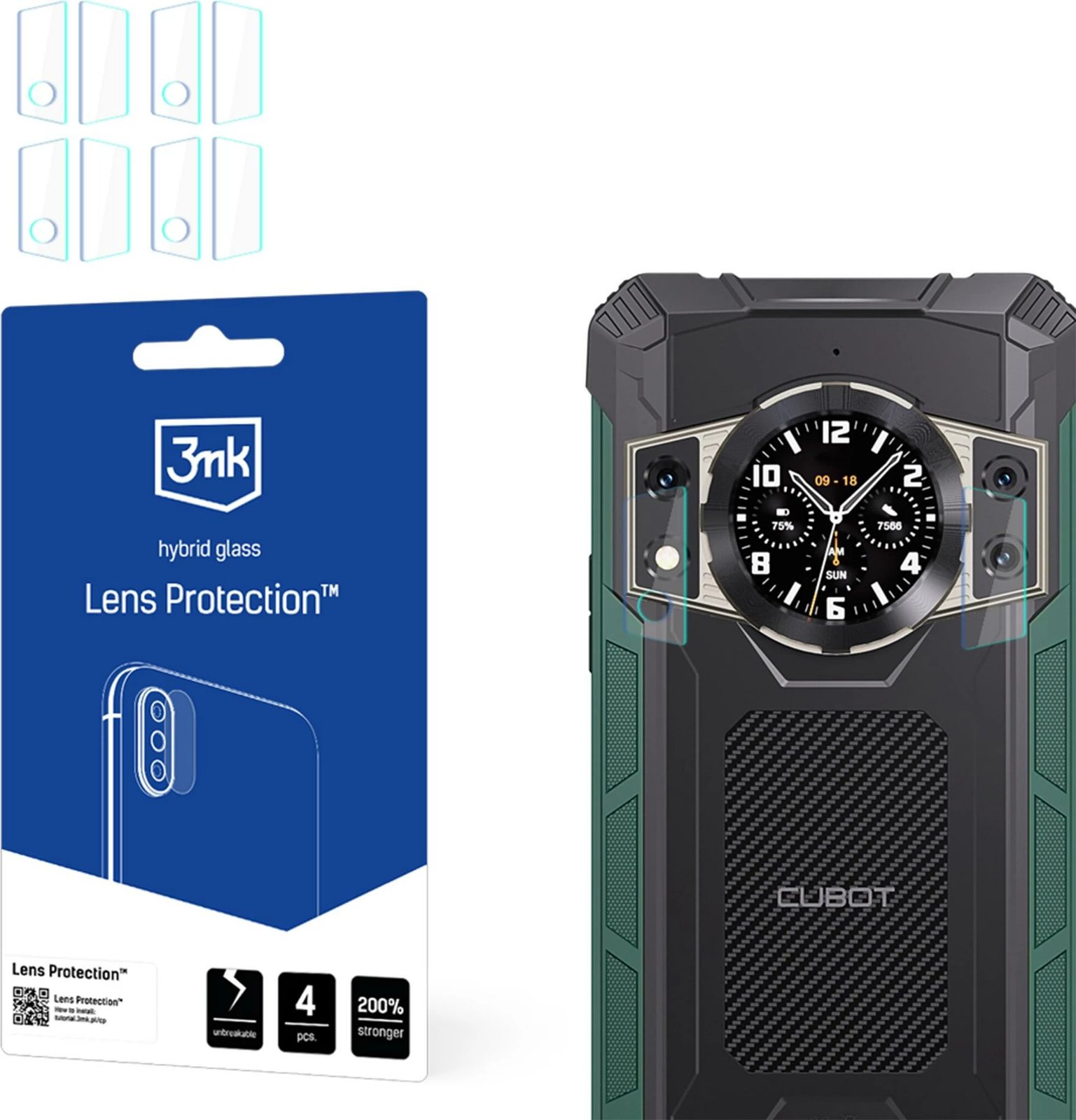 Mbrojtës xhami për kamerë, 3mk Protection, për Cubot KingKong Ace 2, set 4 copë