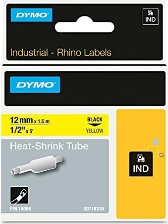 Shirit etiketimi DYMO RhinoPRO, 12mm x 1.5m, Ngjyrë e zezë me tekst të verdhë