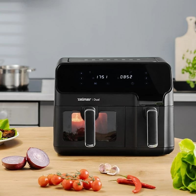Fritezë ajri Zelmer ZAF 9000, 5.5 l + 3.5 l, 2700 W, e zezë