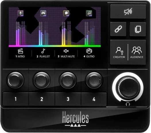 Kontrollues audio Hercules Stream 200 XLR, butona të programueshëm, USB Type-C, i zi