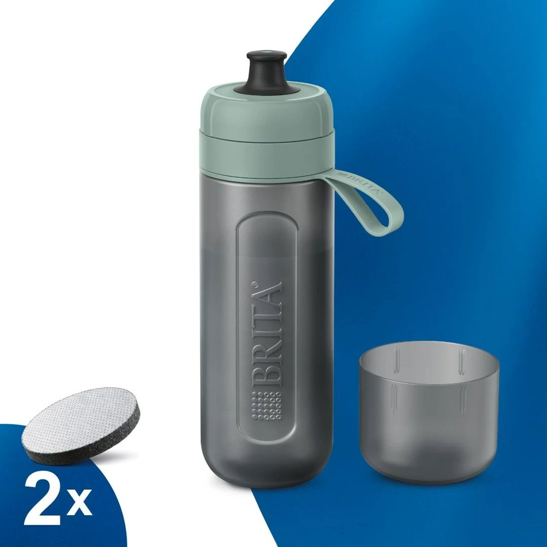 Shishe me filtër uji BRITA Active Filtering 0.6L, Jeshile pastel, set prej 2 copë