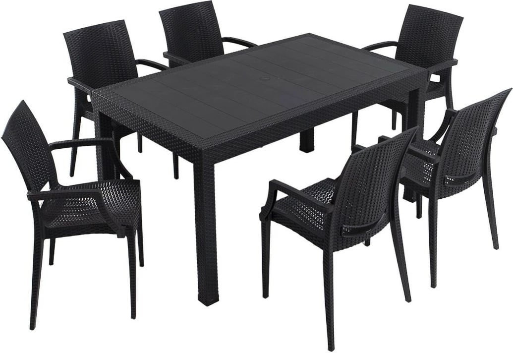 Tavolinë me karrige për terasë, 7 copë, ngjyrë antracit, Hanah Home, 90x150 cm