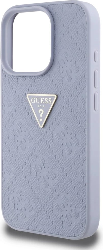 Mbështjellës Guess Hot Stamp 4G Pattern Triangle Metal Logo për iPhone 16 Pro, Vjollcë