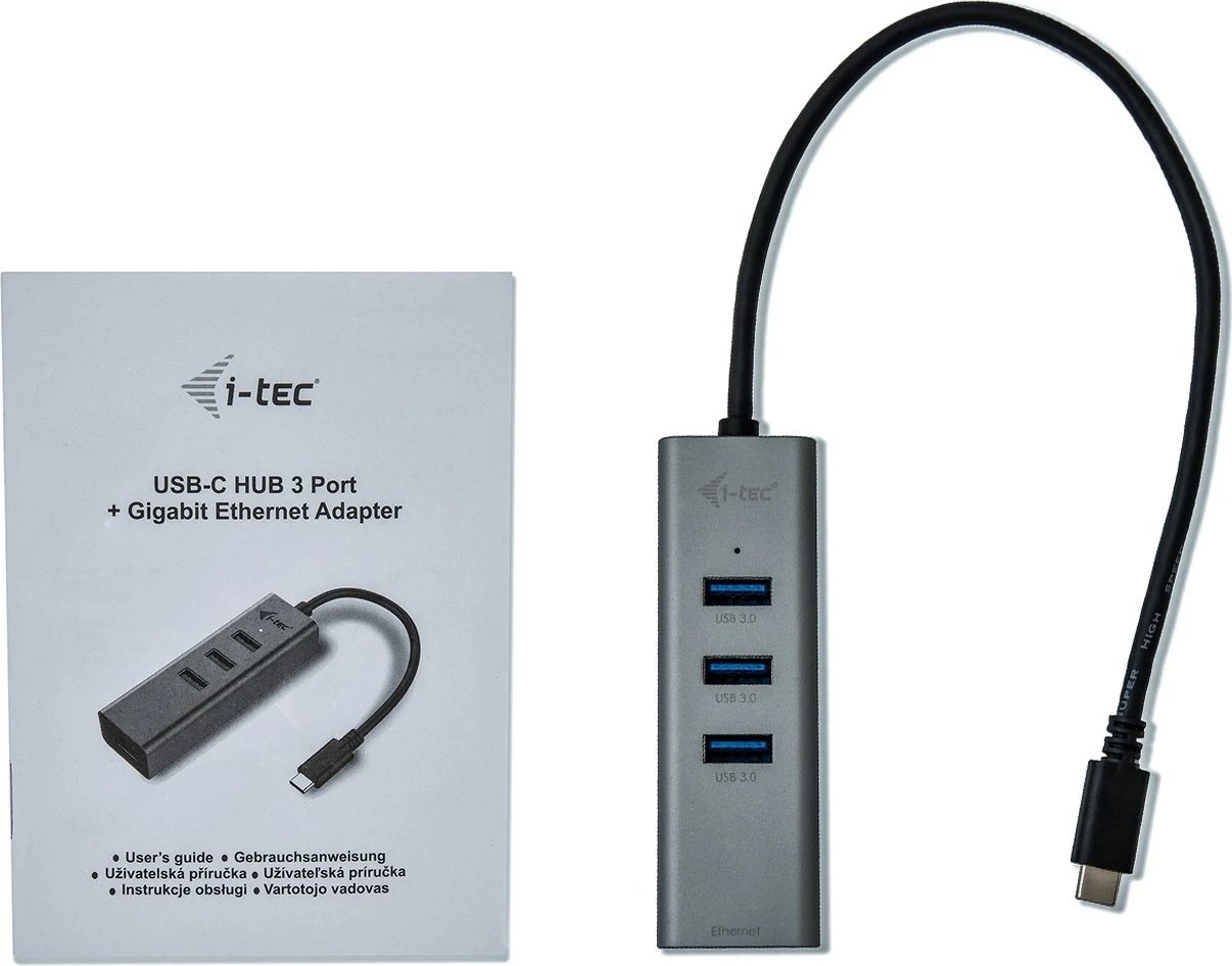 USB-C HUB I-Tec Metal 3 porta + Gigabit Ethernet, gri