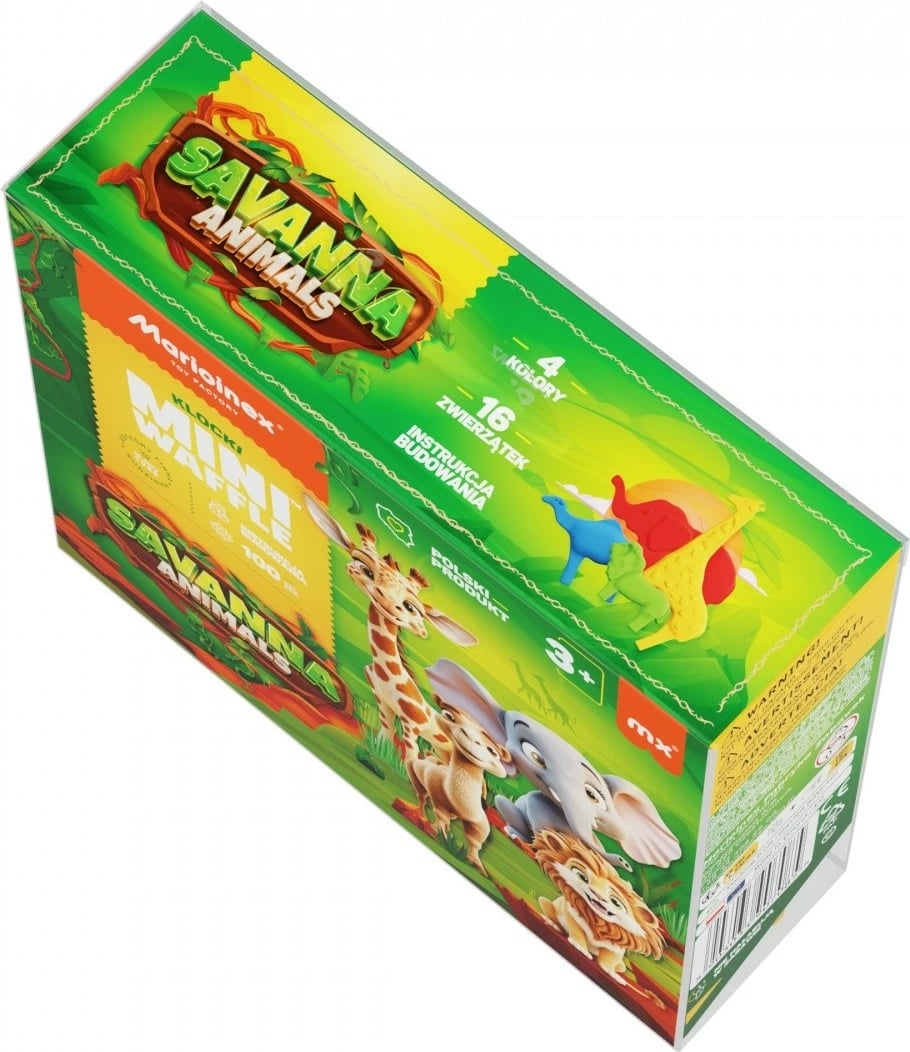 Set lodrash ndërtimi Marioinex Mini Waffle Blocks Savannah Animals, 100 pjesë