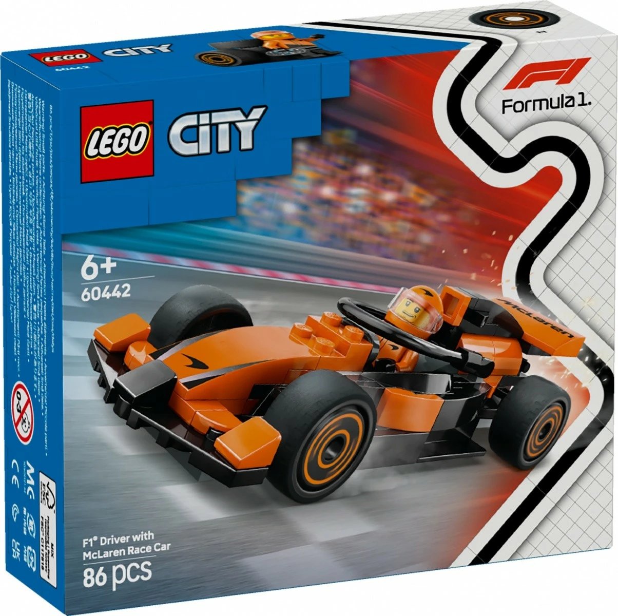Set LEGO City 60442 F1 Driver me makinë McLaren, 86 pjesë, portokalli