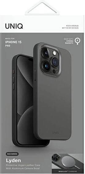 Mbështjellës UNIQ Lyden DS për iPhone 15 Pro 6.1", MagClick, gri e zezë
