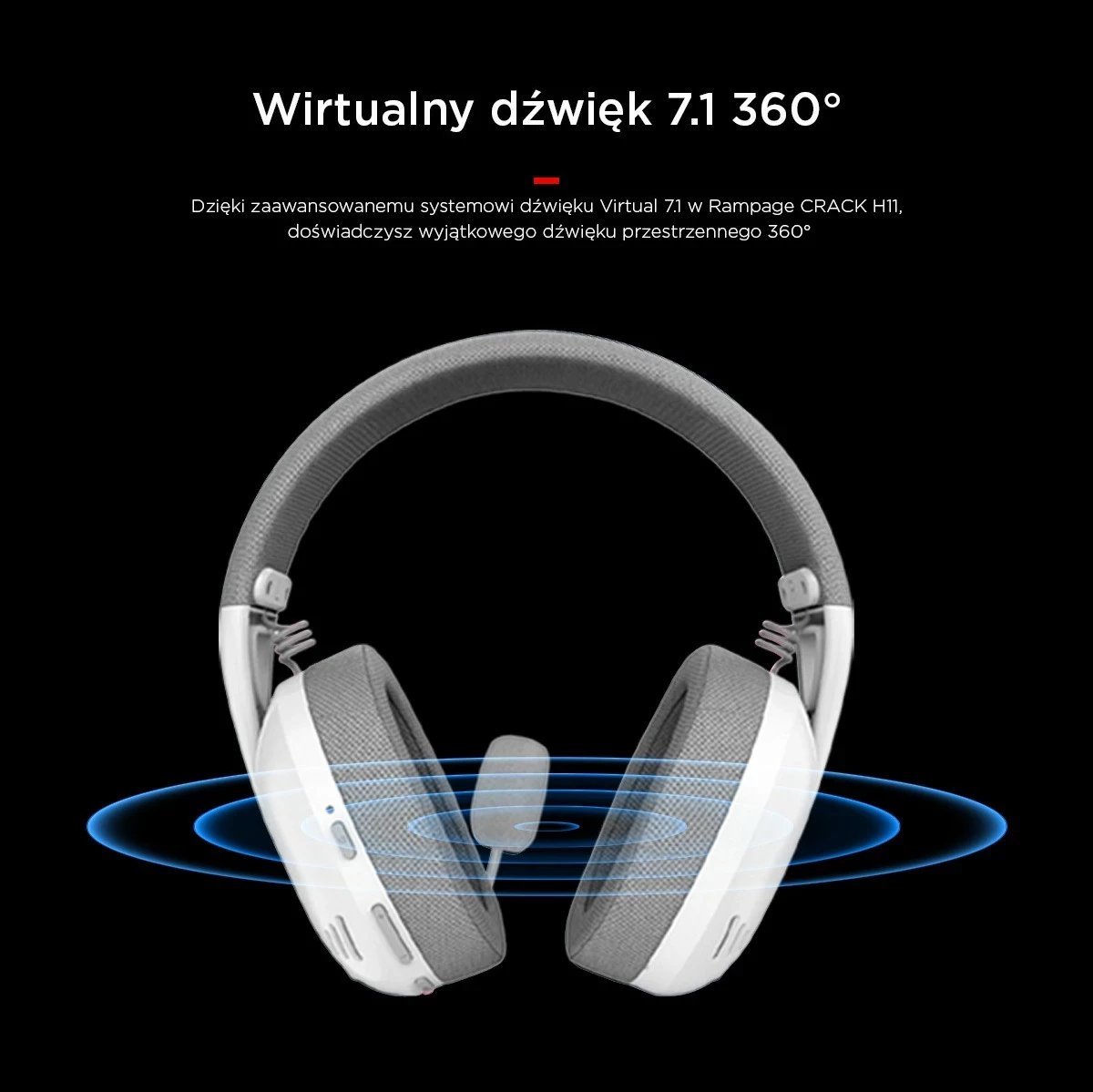 Kufje gaming Rampage CRACKH11, 7.1, wireless, të bardha