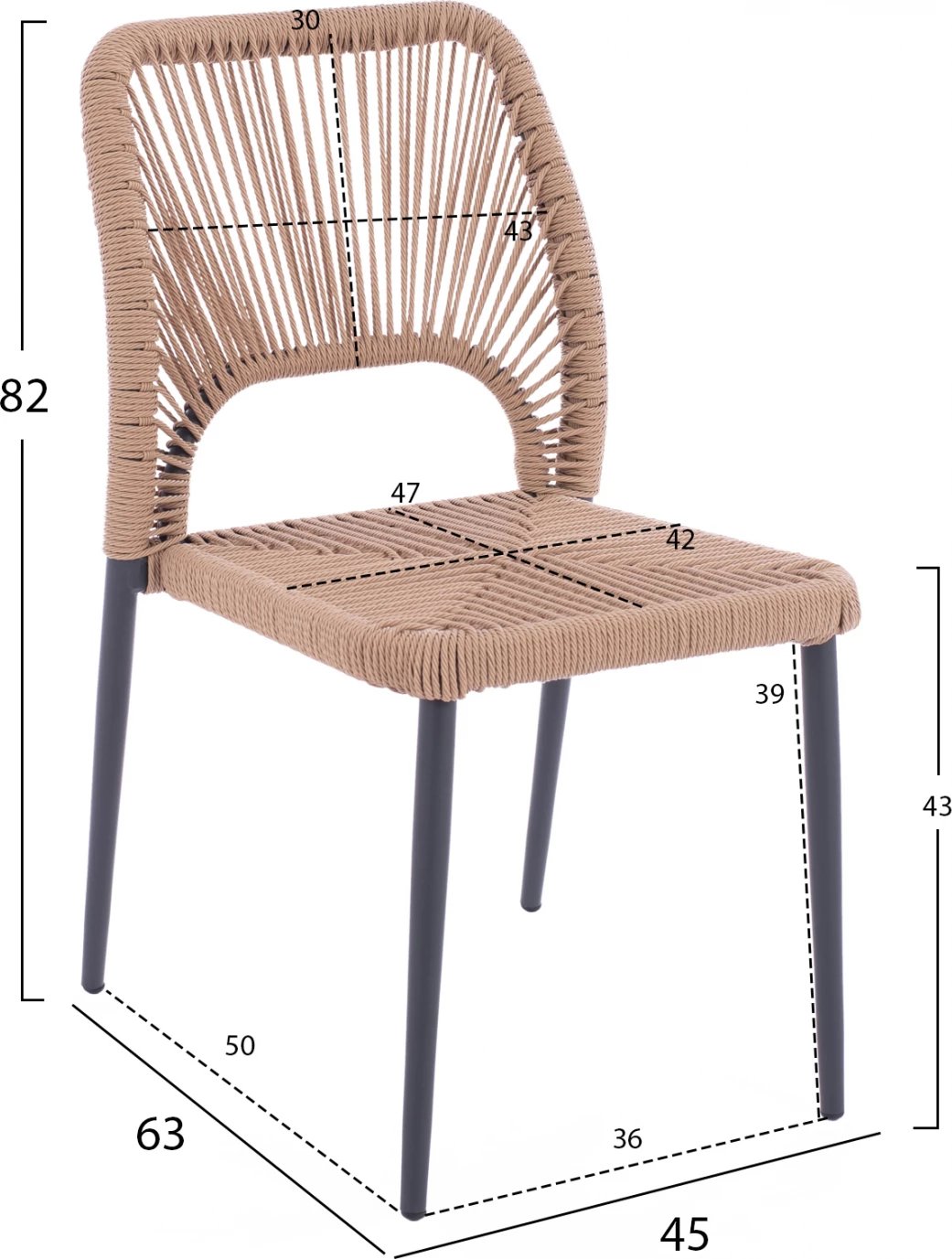 Set për terasë 3 pjesë me tavolinë 80x80 dhe karrige me litar FH11536.02