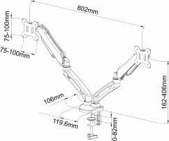Mbajtës tavoline për 2 monitorë ART L-13GD, me gaz, 13-27", i zi