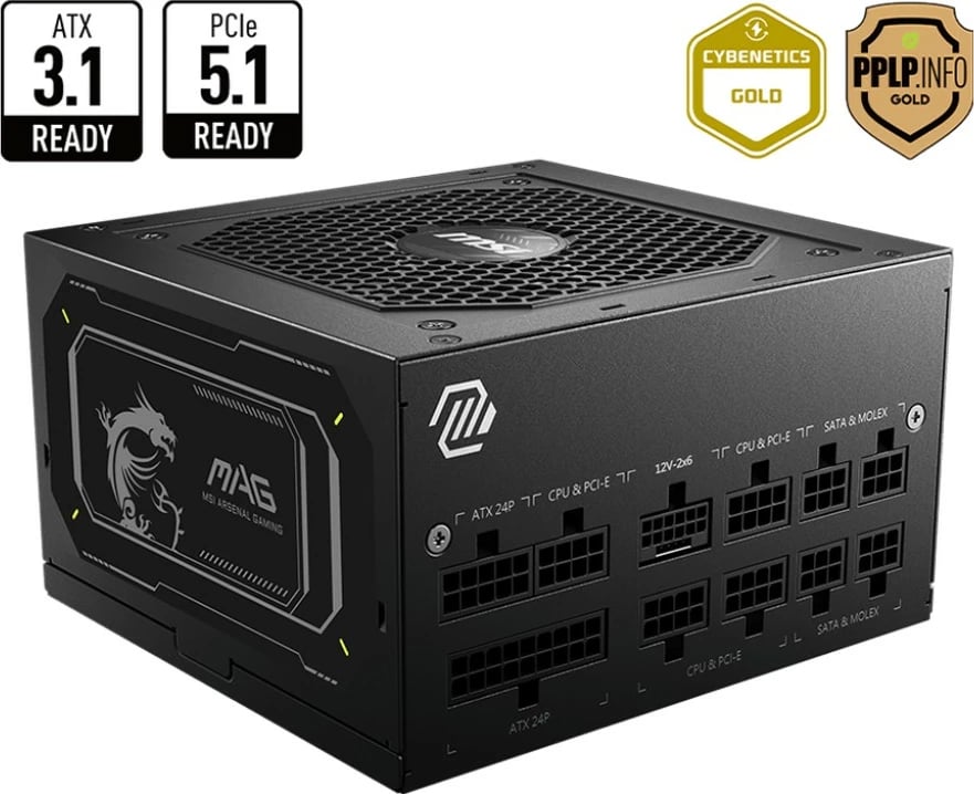 Kasë furnizimi MSI MAG A850GL PCIE5 II, 850 W, Full Modular, 80 Plus Gold, e zezë