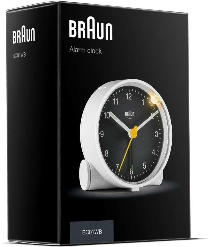 Alarm Braun BC01WB, analog, 12h, zi/bardhë