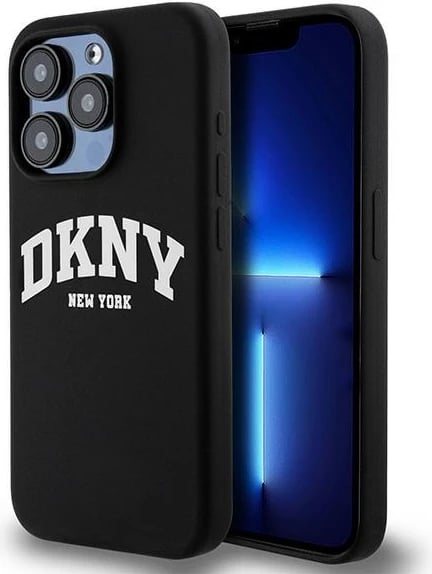 Mbështjellës DKNY Liquid Silicone me logo të bardhë, MagSafe, për iPhone 14 Pro, i zi