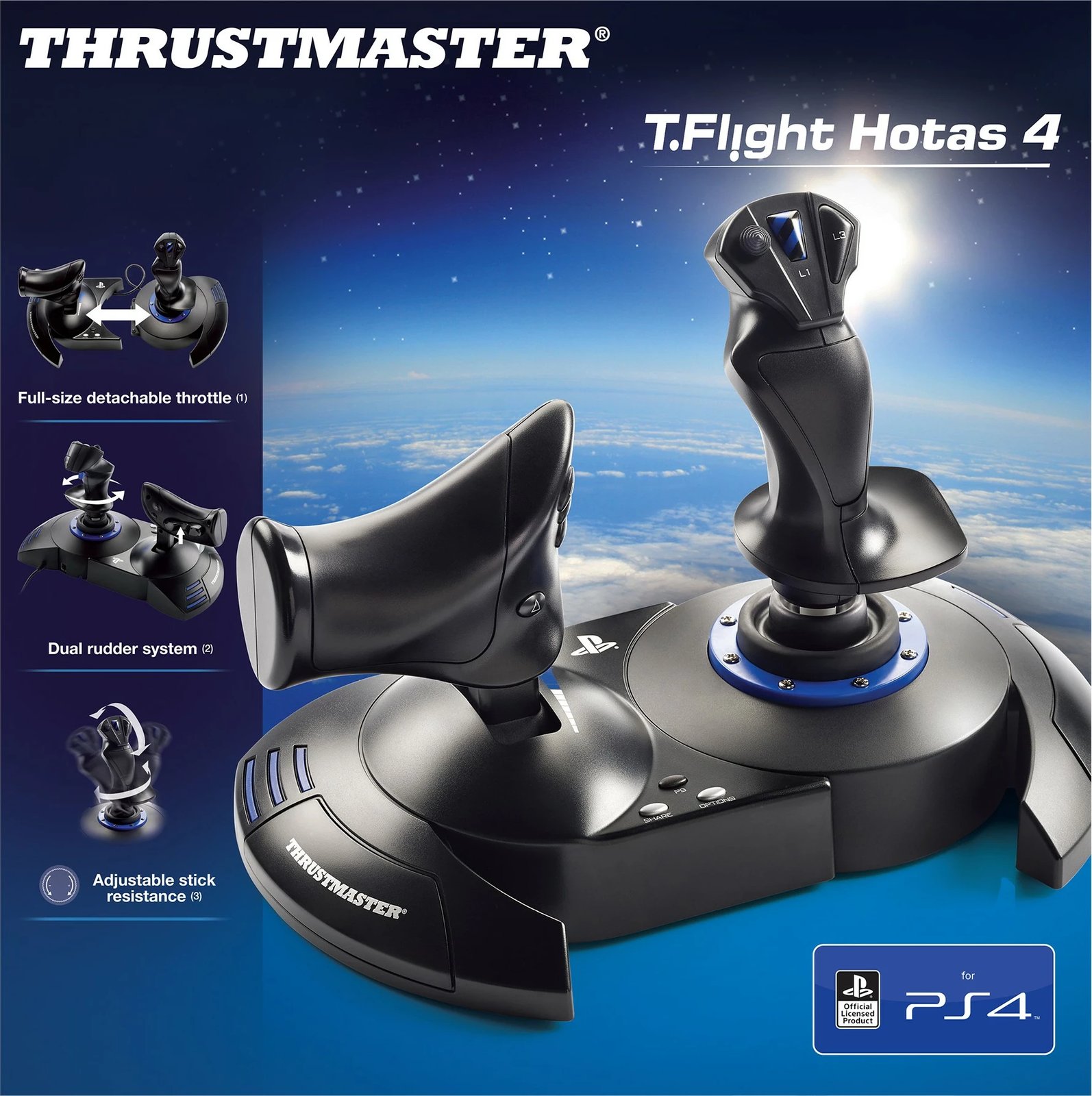 Joystick Thrustmaster T.Flight Hotas 4, PC, PlayStation 4, USB 2.0, i zi, blu