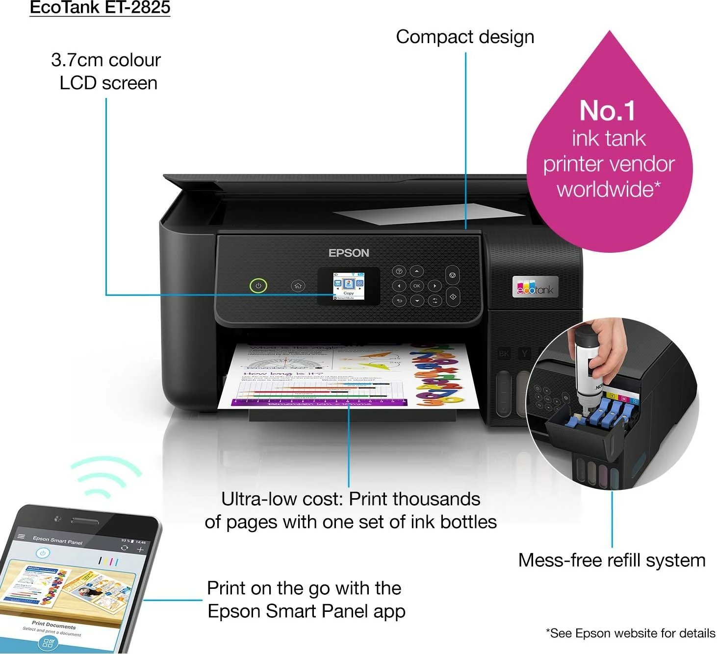 Printer Epson EcoTank ET-2825, Inkjet, 5760 x 1440 DPI, A4, Ngjyrë e zezë