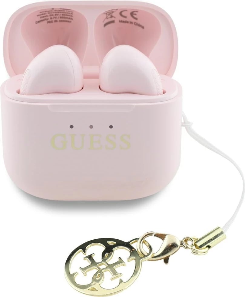 Kufje TWS Guess Glossy Effect me logo, charm dhe kuti karikimi, Rozë