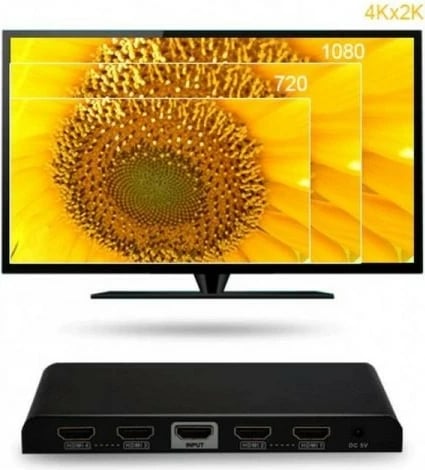Splitter HDMI Techly 023981, 1 në 4, Ultra HD 4Kx2K, 3D, i zi
