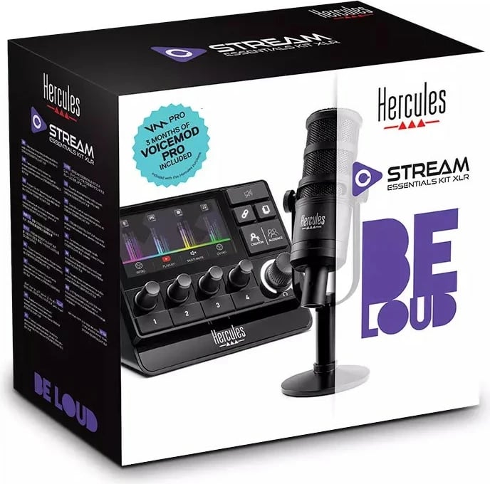 Kit stream Hercules Stream Essentials XLR, mikrofon kardioid, kontrollues audio, e zezë