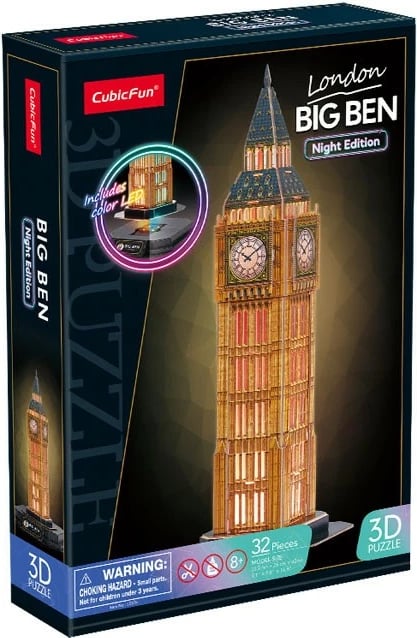 Puzzle 3D Cubic Fun Big Ben Night Edition me LED, 32 pjesë