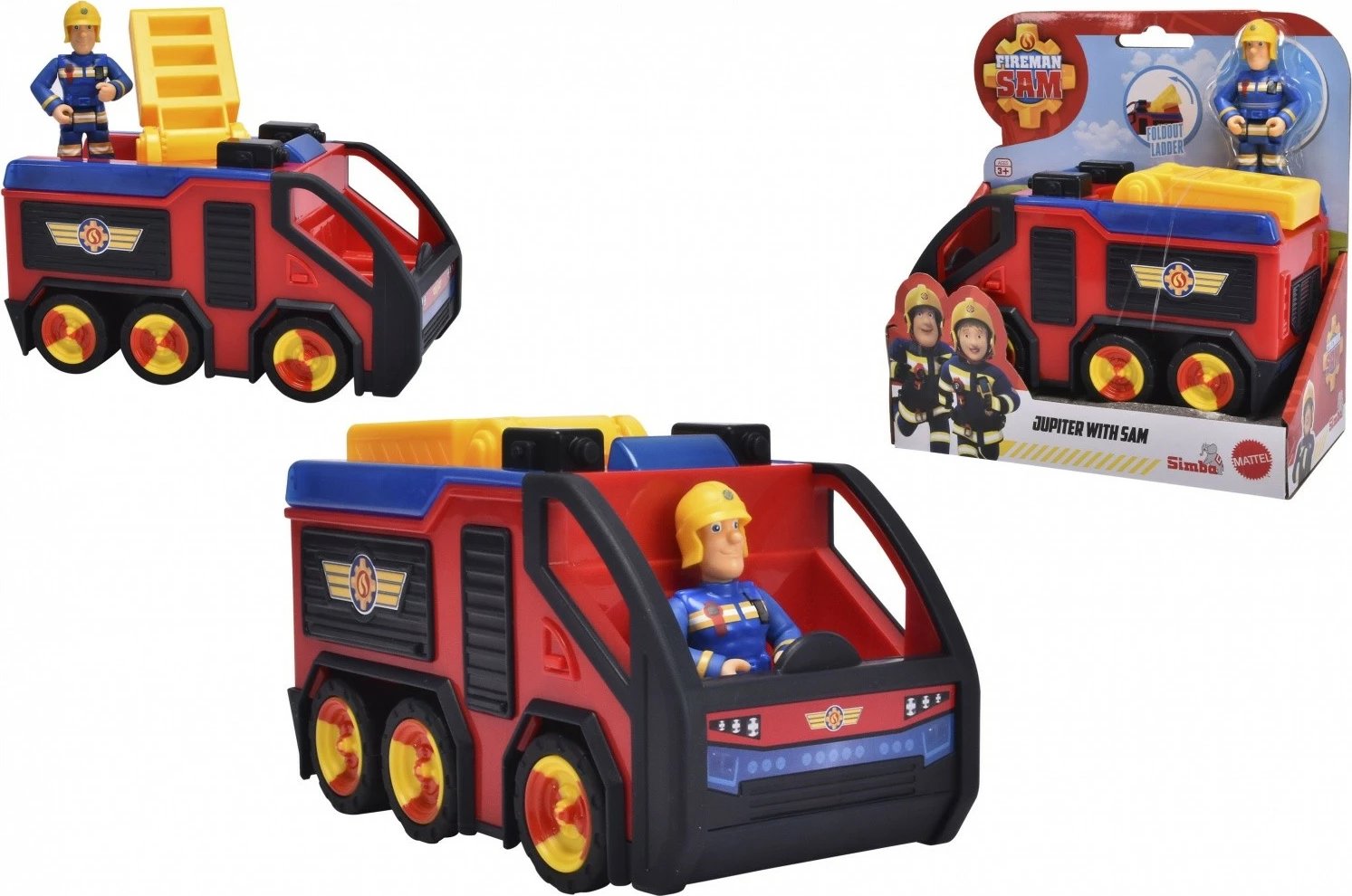 Kamion zjarrfikës lodër Simba Fireman Sam Junior Jupiter Mini, 17cm, me figurë, Kuq/Verhdh/Zeze/Blu