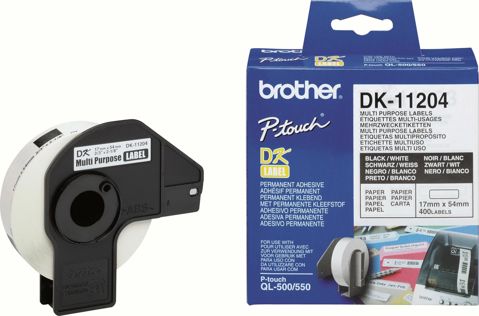 Etiketa Brother DK-11204, 400 copë, 17x54mm, bardhë/zi