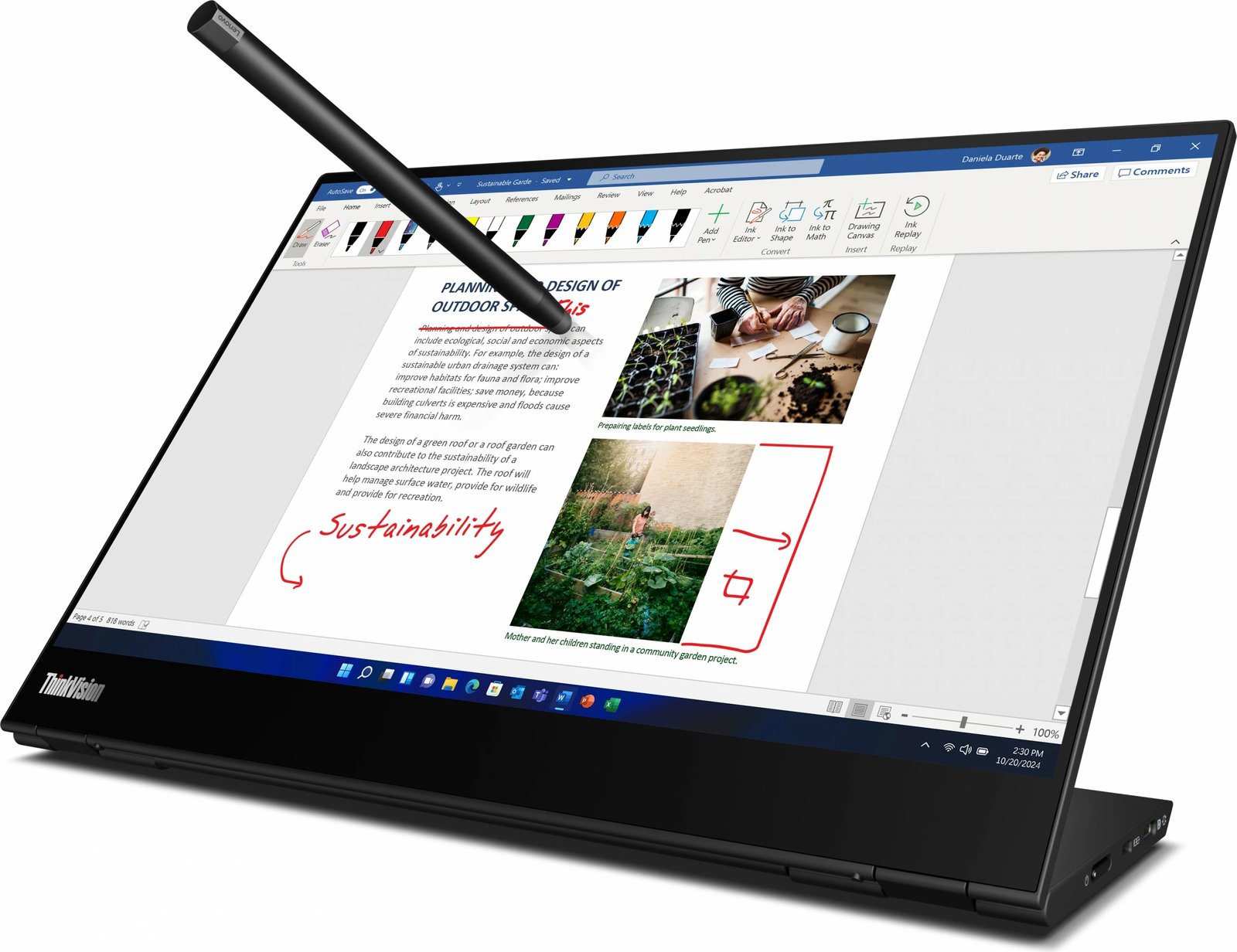Monitor Lenovo ThinkVision M14t Gen 2, 35.6cm/14", Touch, 60Hz, Raven Black
