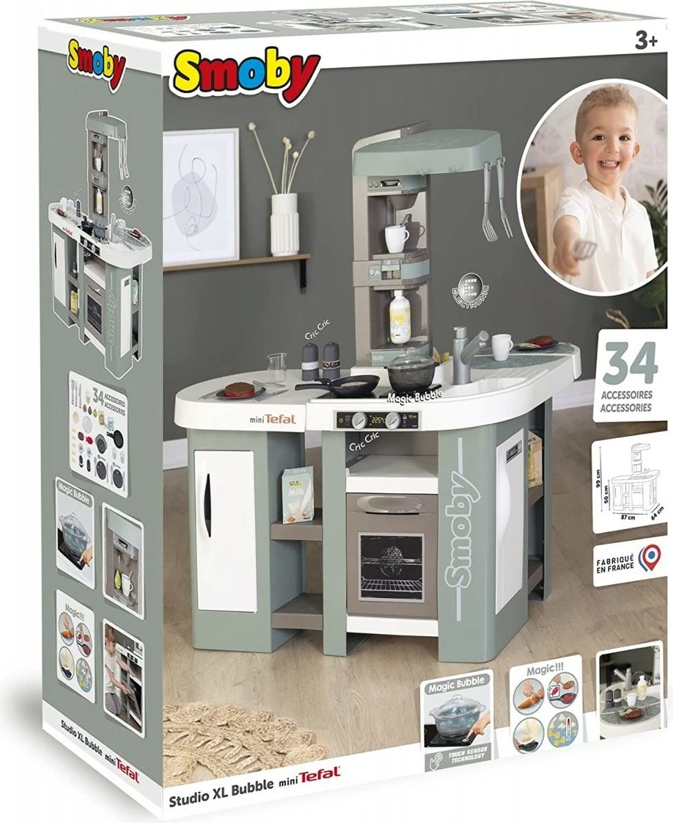 Kuzhinë lodër Smoby miniTefal Studio Bubble XL, 34 aksesorë, Gri/E gjelbër/E bardhë
