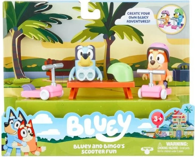 Set figurina Bluey Tm Toys BLU13085 me hulajnoga dhe kaska, për fëmijë