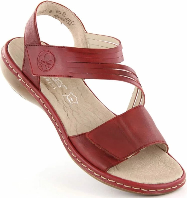 Sandale lëkure për femra Rieker, të kuqe