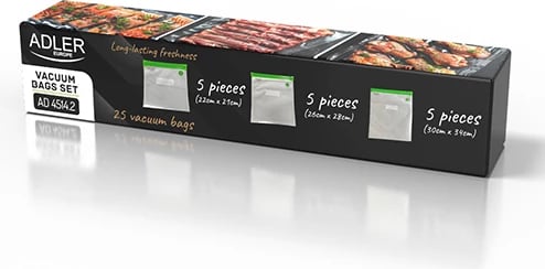 Set qese vakumi, Adler, AD 4514.2, ripërdorshme, 3 madhësi 22x21cm/26x28cm/30x34cm, set 15 copë