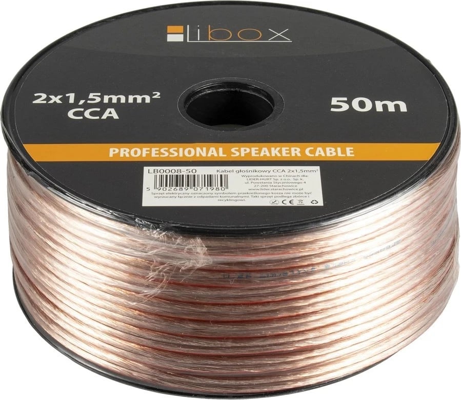 Kabllo audio Libox 2x1, 50m, transparente/e bardhë