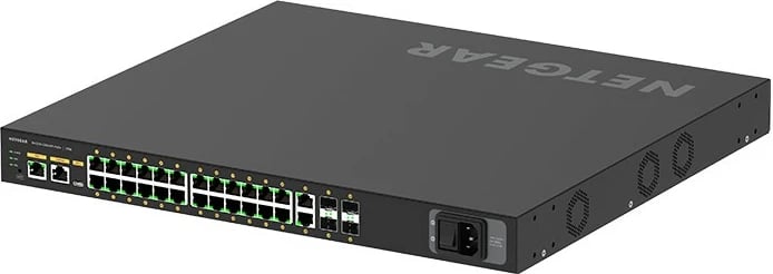 Switch i menaxhueshëm NETGEAR M4250-26G4XF-PoE+, 24 porte Gigabit, 4 SFP+, PoE+, rackmount, i zi