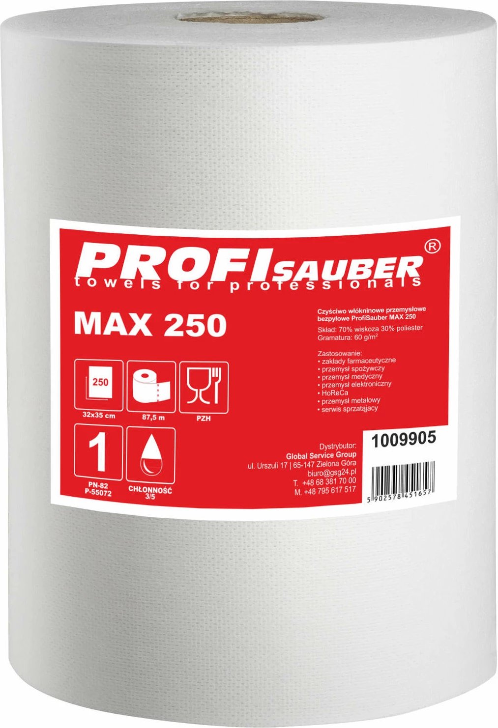 Leckë industriale pastrimi ProfiSauber MAX 250, 250 fletë, 32 cm, 87.5 m, E bardhë