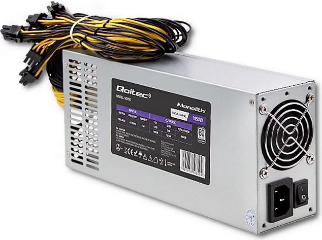Furnizues i Energjisë Qoltec 50350, 1850W PCI-E, 80 Plus Platinum për Gaming Miner, Gri