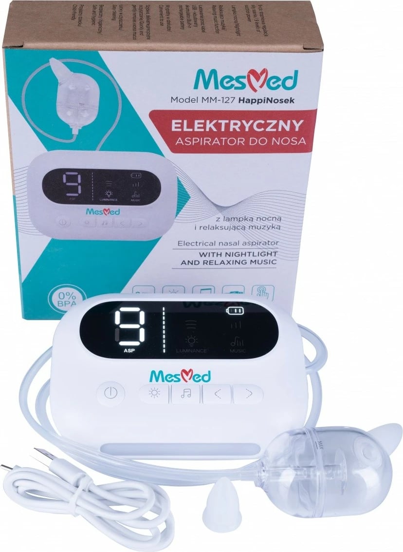 Aspirator hunde MesMed MM-127 HappiNosek, elektronik, për foshnje dhe fëmijë, Transparent/Bardhë