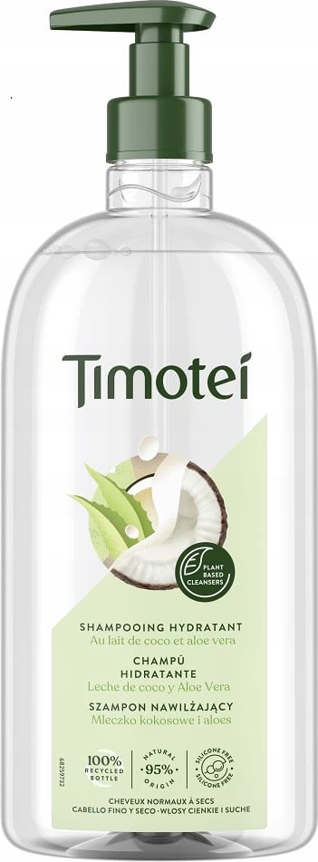 Shampon për femra Timotei për flokë të thata dhe të holla me qumësht kokosi dhe aloe, 750ml