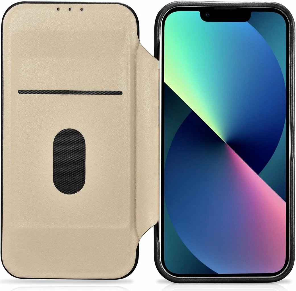 Mbështjellës iCarer Oil Wax Premium Leather Folio për iPhone 14 Plus, MagSafe, i zi Mbështjellës iCarer Oil Wax Premium Leather Folio për iPhone 14 Plus, MagSafe, i zi