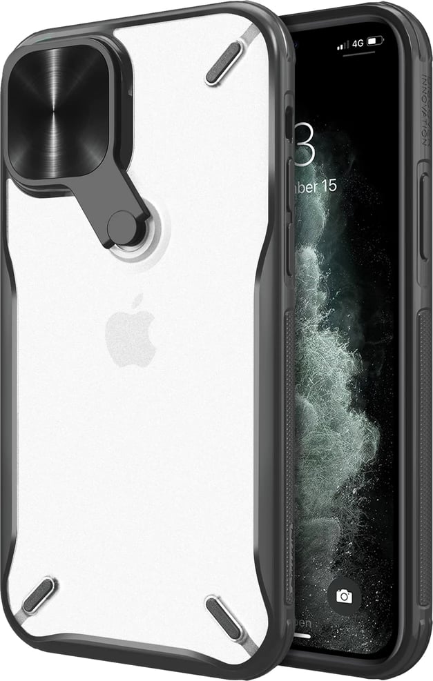 Mbështjellës Nillkin Cyclops Case për iPhone 13 Pro Max, me kapak kamere dhe mbajtëse, i zi