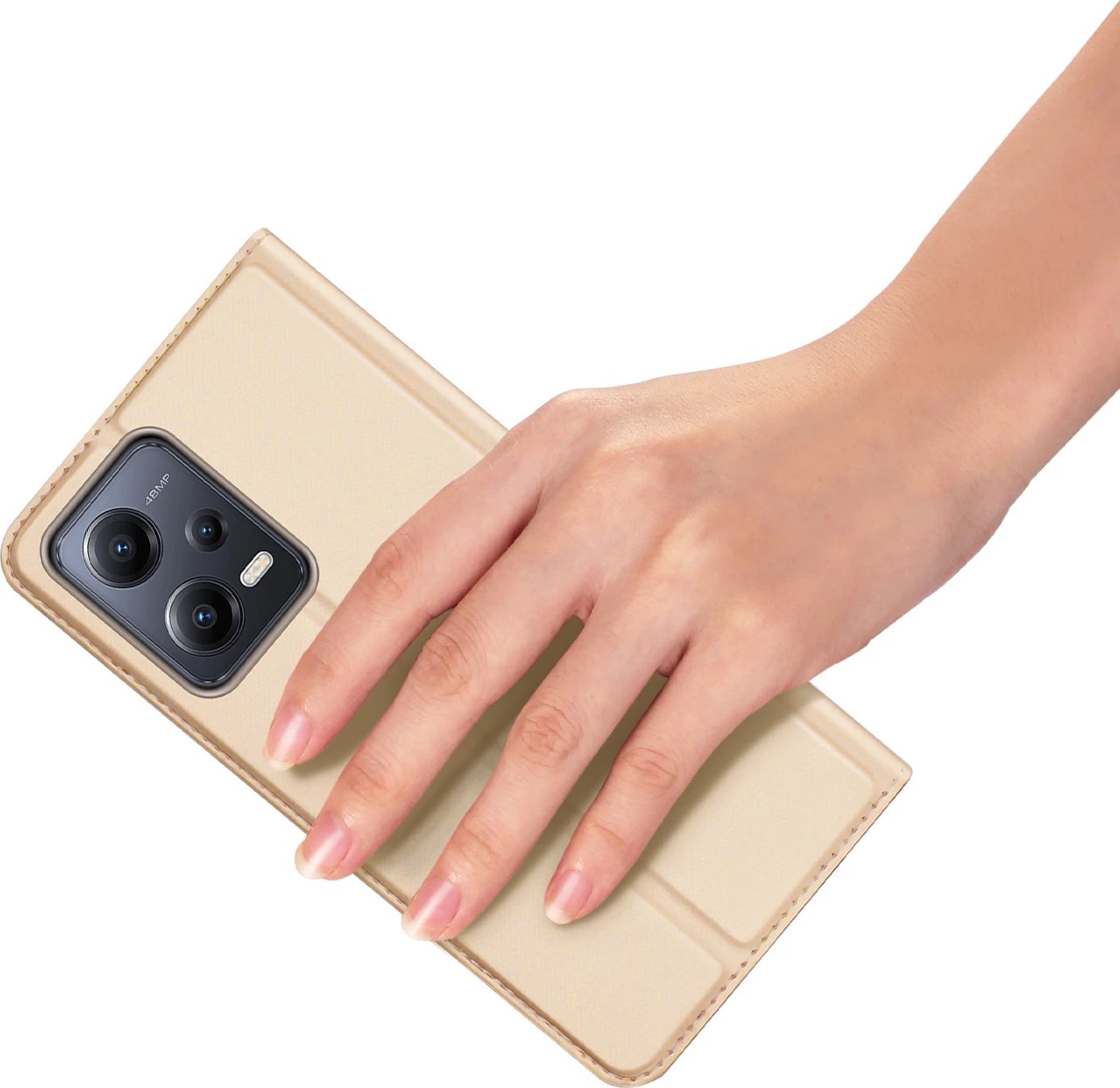 Mbështjellës Dux Ducis Skin Pro për Xiaomi Redmi Note 12 Pro+, me xhep karte, stand, Gold