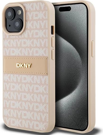 Mbështjellës DKNY Mono Stripe & Metal Logo për iPhone 15 Plus / 14 Plus, Rozë