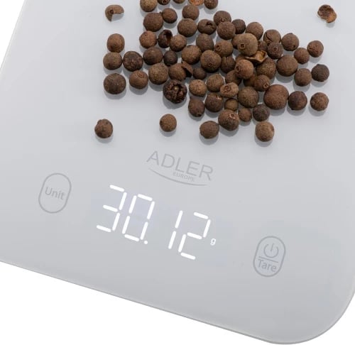 Peshore kuzhine, Adler, AD 3181, kapacitet 10 kg, ekran LED, platformë xhami e temperuar 3 mm, gri