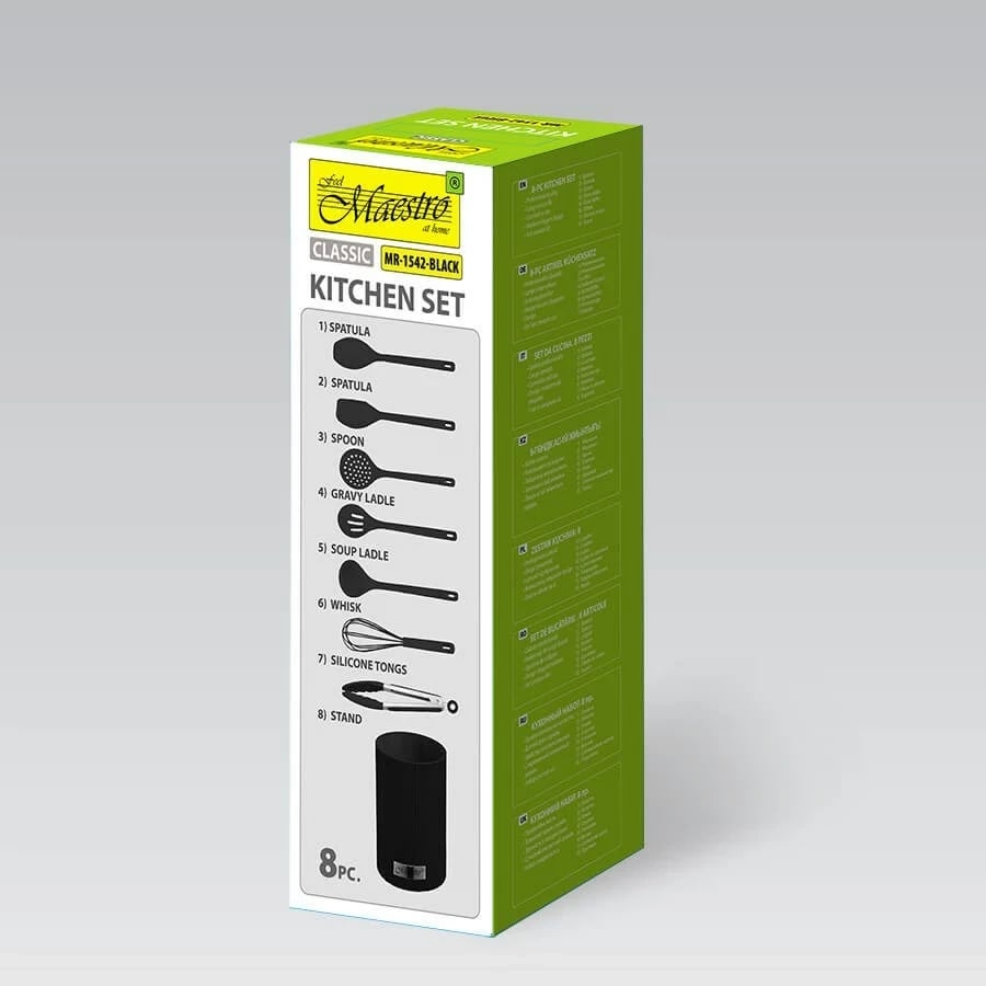 Set veglash kuzhine Maestro MR-1542-BLACK, 8 pjesë, Silikon, E zezë