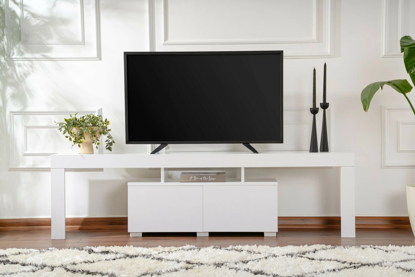 Komodë TV Nordure, Enclave, ngjyrë natyrale e bardhë