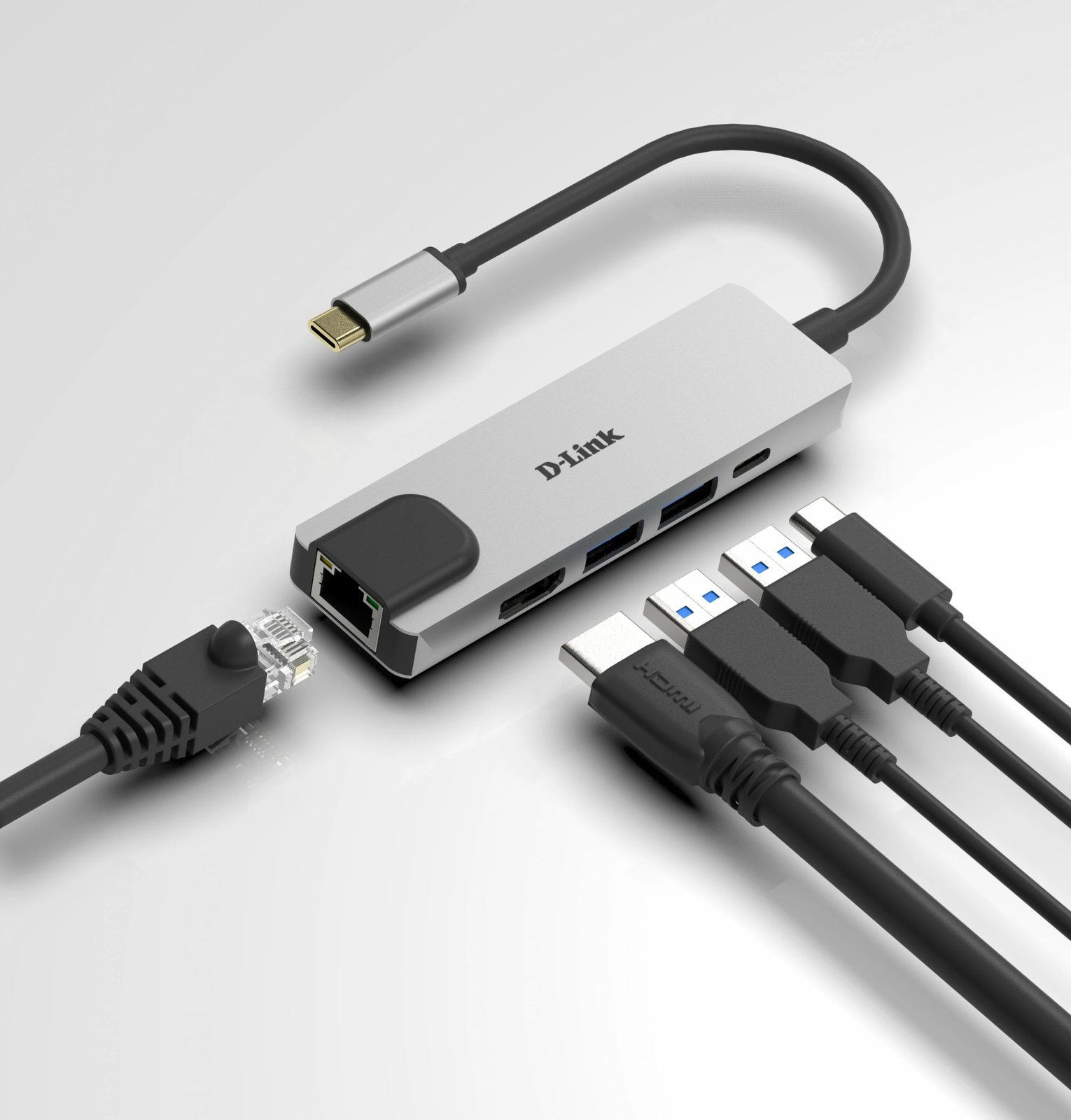 USB-C hub D-Link DUB-M520, Thunderbolt 3, HDMI 4K, Gigabit Ethernet, 2x USB 3.0, Power Delivery 60W, alumini, zi