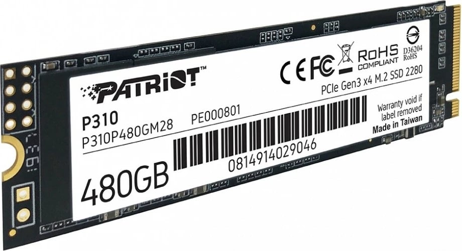 SSD Patriot P310, 480GB, M.2 2280, PCIe Gen3 x4, NVMe
